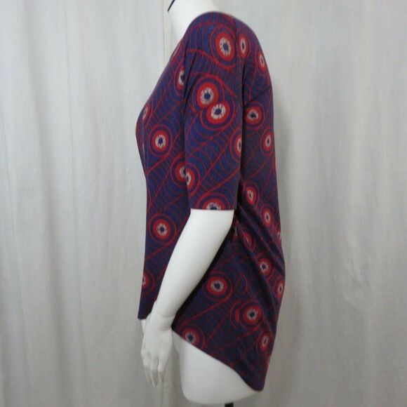 LuLaRoe XS Blue Red Spiderweb Bulls Eye Irma Tunic Shirt Top - Picture 6 of 10